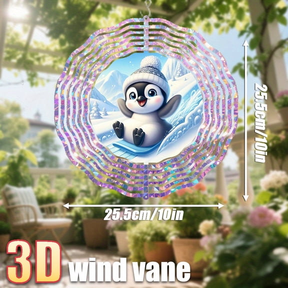 HELLOYOUNG 10 Inch Penguin Ski Wind Spinner, Outdoor Windmill Wind Chime Decor, Rotating Metal Hanging Ornament for Garden, Patio, No Electricity Needed, Christmas Holiday & Valentine's Day Gift