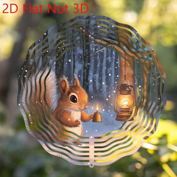 HELLOYOUNG 10-Inch Romantic Squirrel Candlelight Snowflake Wind Spinner Outdoor Metal Garden Decor Weatherproof Rustproof for Christmas Thanksgiving, Bulk Discounts 24H Shipping