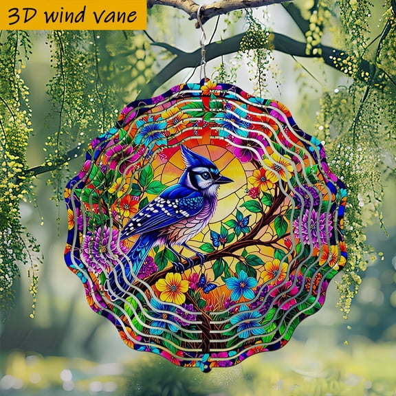 HELLOYOUNG 10 Inch Rotating Wind Vane 360 Spinning Multicolor Mandala Outdoor Metal Art Easy Install Garden Decor Bird Spinner for Christmas Halloween Gift