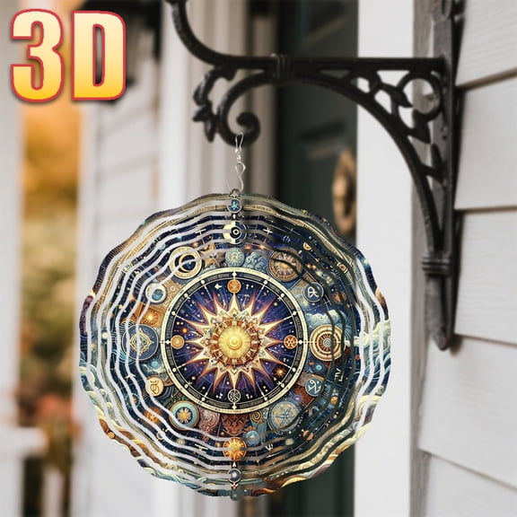 HELLOYOUNG 10 Inch Round Celestial Solar System Mobile Wind Spinner Double Sided with Swivel Hook Wind-powered Pendant  Planets Stars Indoor Outdoor Plastic Hanging Decor