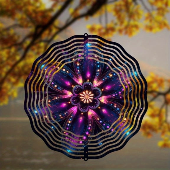 HELLOYOUNG 10-Inch Solar Wind Chime Light-Up Flower Pattern Outdoor Garden Decor 360 Rotating Hook Waterproof Hanging Decor for Patio Balcony Yard