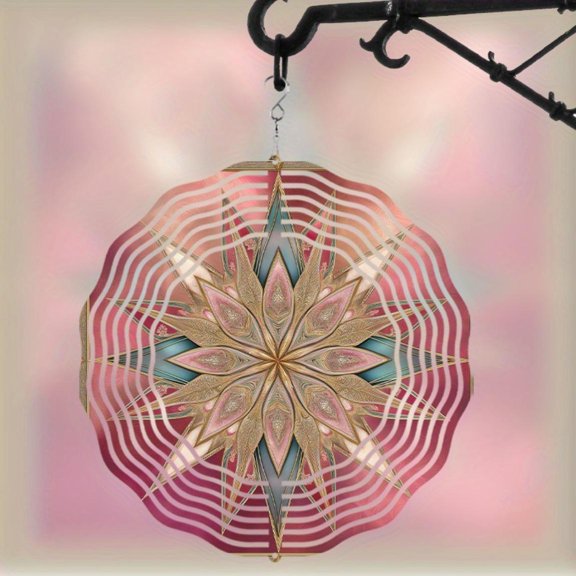 HELLOYOUNG 10 Inch Spring Mandala Wind Spinner Iron Sun Catcher 360 Rotating Hook for Outdoor Garden Yard Balcony Decor Unique Gift for Friends Family