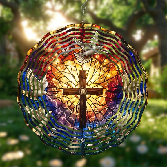 HELLOYOUNG 10 Inch Spring Mandala Wind Spinner Iron Sun Catcher Stainless Steel Metal Wind Chimes for Outdoor Garden Art Patio Decor Ornament
