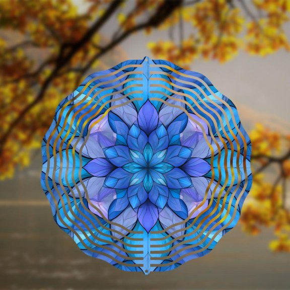 HELLOYOUNG 10 Inch Spring Mandala Wind Spinner Iron Sun Catcher Wind-powered Pendant Wind Chimes Dreamy Theme Pattern for Garden Balcony Decor Hanging Ornament