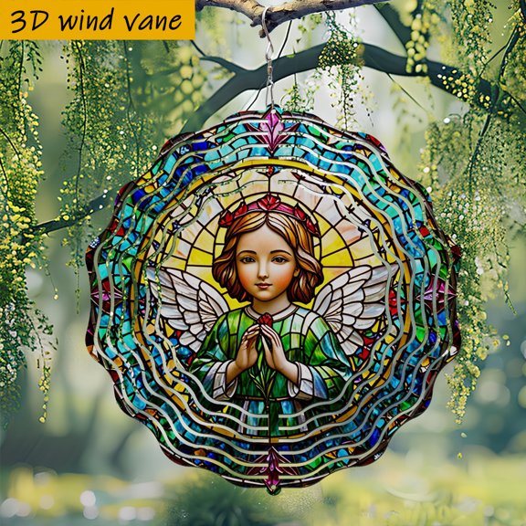 HELLOYOUNG 10" Metal Wind Chime, 3D Angel Wind Spinner, 360 Rotating Outdoor Decor, Gift for Garden Yard