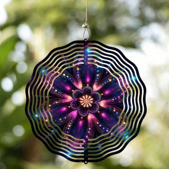 HELLOYOUNG 10Inch Light-Up Mandala Wind Chime Solar Powered Hanging Ornaments for Patio, Balcony & Yard | Floral Design Wind Chimes for Home Summer & Spring Aesthetic Decoration