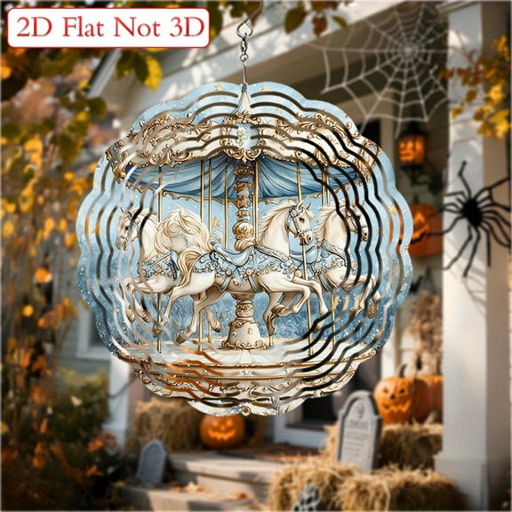 HELLOYOUNG 10in 3D Carousel Wind Spinner, Metal Rainbow Windmill for Garden Outdoor Colorful Wind Chime Pendant Decor, Kinetic Art Holiday Gift for Mom Women