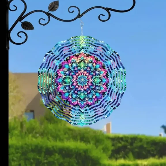 HELLOYOUNG 10in ChKinetic Mandala Wind Spinner Colorful 360° Rotating Metal Art  Wall Patio Decor for Designers Large Hanging Art Wind Sculpture Decorations Large Hanging Art Wind Sculpture Decor