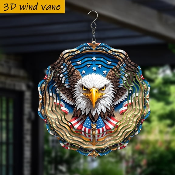 HELLOYOUNG 10in Featuring An Eagle Design Under The American Flag Windmill Set. A Four-season Creative Windmill Set with Wind Power, Easy Installation, Suitable for Christmas  Holiday Gift