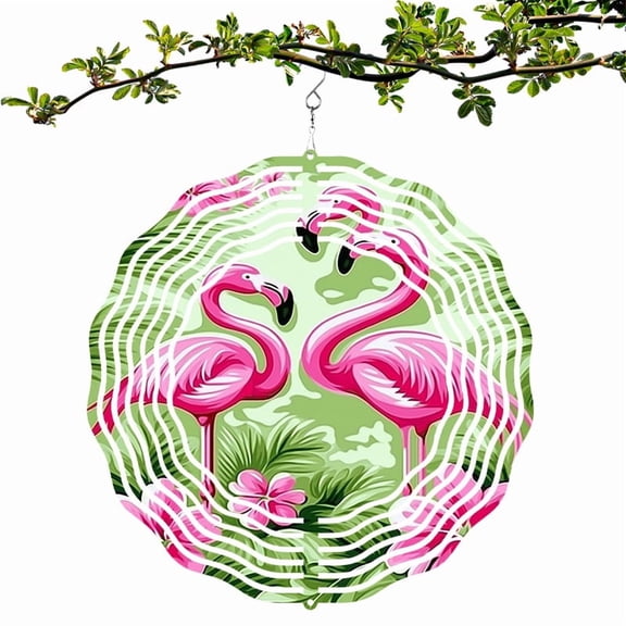 HELLOYOUNG 10in Flamingo Wind Spinner Rotation Metal Hanging Outdoor Garden Decor, Vibrant Mandala Kinetic Art Colorful Wind Chime Pendant for Yard Patio
