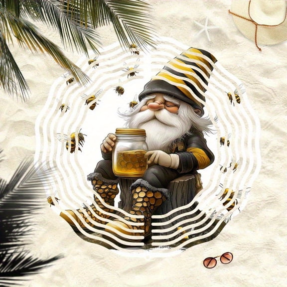 HELLOYOUNG 10in Metal Gnome & Bee Mandala Wind Chime Aura Pendant Outdoor Garden/Patio Christmas Oldmen Decor No Electricity | Ideal Halloween & Christmas Gift