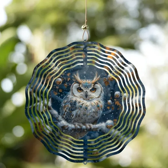 HELLOYOUNG 10in Owl Metal Wind Spinner - Unique Hanging Wind-powered Automatic Spinner Garden Decor for Indoor & Outdoor Spaces, Perfect Holiday Gift