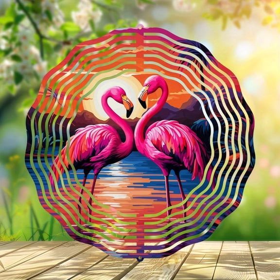 HELLOYOUNG 10in Pink Flamingo Wind Spinner, Bright Pink Stainless Steel Kinetic Yard Art for Outdoor/Indoor Decor Spring-themed Colorful Decorative Pendants Christmas Independence Day Gift