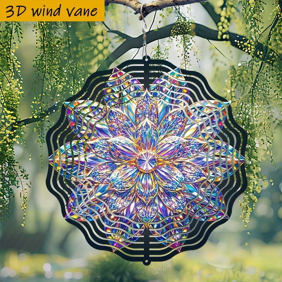 HELLOYOUNG 10in Rotating Mandala Spinner Colorful Metal Wind Spinner for Garden Outdoor Decor with Hanging Hook Colorful Wind Chime Pendant