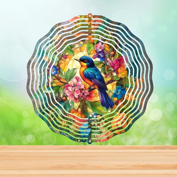 HELLOYOUNG 10in Stainless Steel Hummingbird & Flower Wind Spinner, Colorful Metal Sculpture for Indoor Outdoor Garden Yard Decor, Battery-Free No Electricity Needed