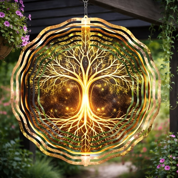HELLOYOUNG 10in Tree of Life Wind Chimes 360 Swivel Hook Iron Metal Wind Soothing Sounds for Outdoor Garden Patio Balcony Spiritual  Colorful Wind Chime Pendant Decor