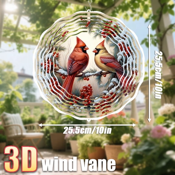 HELLOYOUNG 10in Two Red Birds on Snowy Branch with Berries with Rotating Hook, 360 Creative Wind Spinner 360 Rotating Hook Spring Summer Balcony Courtyard Wind Chime Pendant