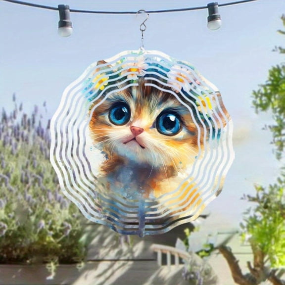 HELLOYOUNG 10in Whimsical Garden Cat Wind Chime 360 Swivel Hook Outdoor Hanging Decor for Patio Yard, Funny Cat Lover Gift, Spring Summer Home Accent