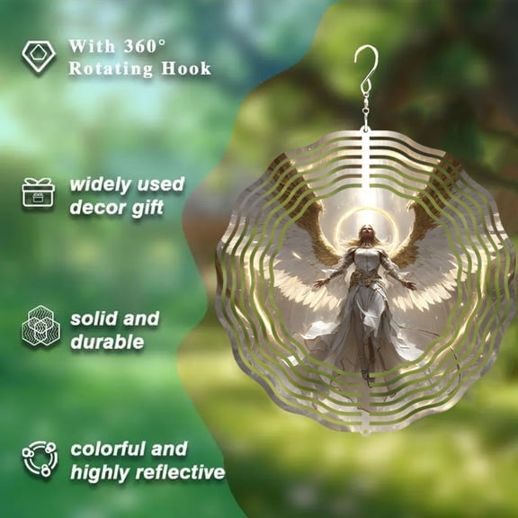HELLOYOUNG 10in Wind Spinner Angel Rotating Metal Art Hook for Yard Balcony Lawn Ideal Christmas Halloween Garden Gift