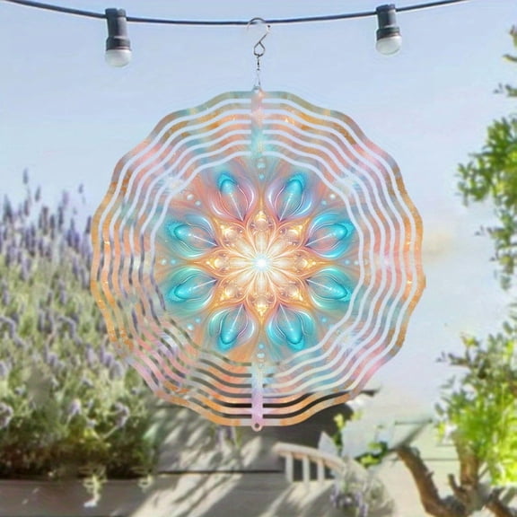 HELLOYOUNG 10in Wind Spinner Mandala, 360 Rotating Hook Outdoor Color Atmosphere Pendant Garden Decor, Battery-Free Wind-Driven Spinner for Patio Balcony Gift