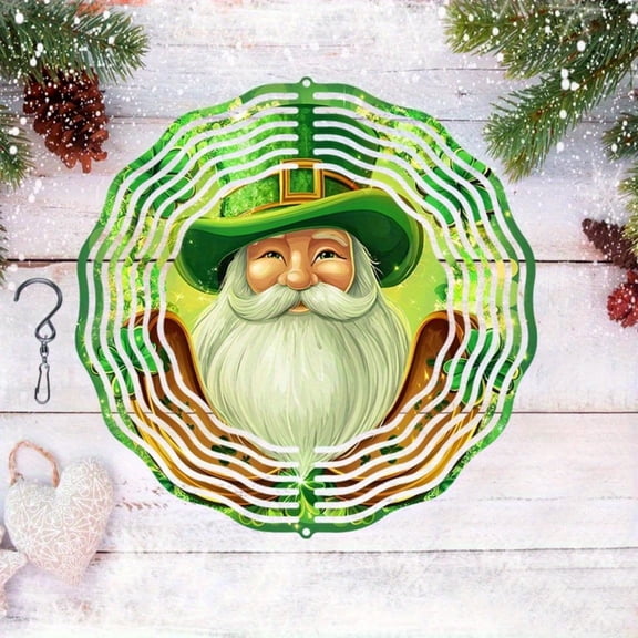 HELLOYOUNG 10in Wind-powered Spinner Lucky Gnome Horseshoe Clover Metal Wind Chime | Outdoor Hanging Garden/Patio Decor Aura Pendant Christmas Gift