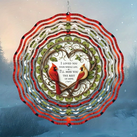 HELLOYOUNG 10inch Cardinal Memorial Wind Spinner 2D Kinetic Metal Hanging Decor Rotating Hook Heartfelt Tribute Red Cardinal Design Garden Yard Indoor Gift Dynamic Art Sculpture.Wind chime