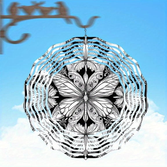 HELLOYOUNG 10inch Hand-Painted Black & White Butterfly Mandala Wind Chime - Rotating Garden Art Decor for Home and Outdoor Spaces - Creates A Calming, Serene Atmosphere.Wind Chime.Wind Chime