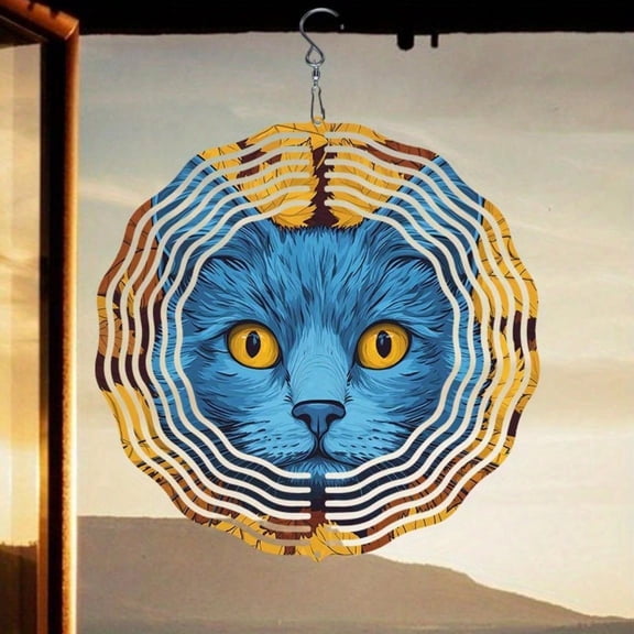 HELLOYOUNG 10inch Mandala  Metal Wind Chime with Blue Falling Leaf Kitten Design  360 Rotating Hook Hanging Circle Decor Dynamic Wind Chimes Sway in The Wind Patio, Yard, Outdoor & Garden Stuff