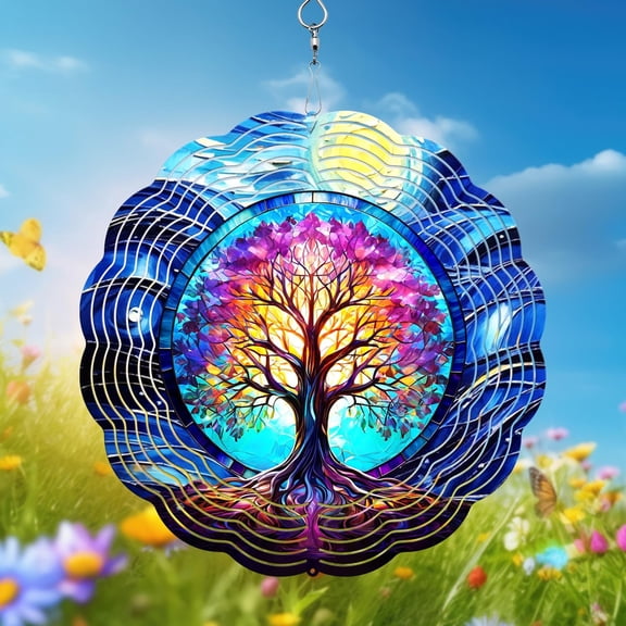 HELLOYOUNG 10inch Mandala Wind Spinner Kinetic Colorful Gradient Vibrant Colors 3D Hanging Cardinal Wind Chimes Sway & Spin for Indoor/Outdoor Decor Garden/Patio Wind Sculpture Ornament.