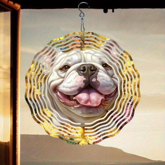 HELLOYOUNG 10inch Metal Wind Chime with Dog and Butterfly Design Rotating Hook Outdoor Indoor Hanging Decor for Patio Porch Yard Durable Creative Gift Idea.Wind Chime