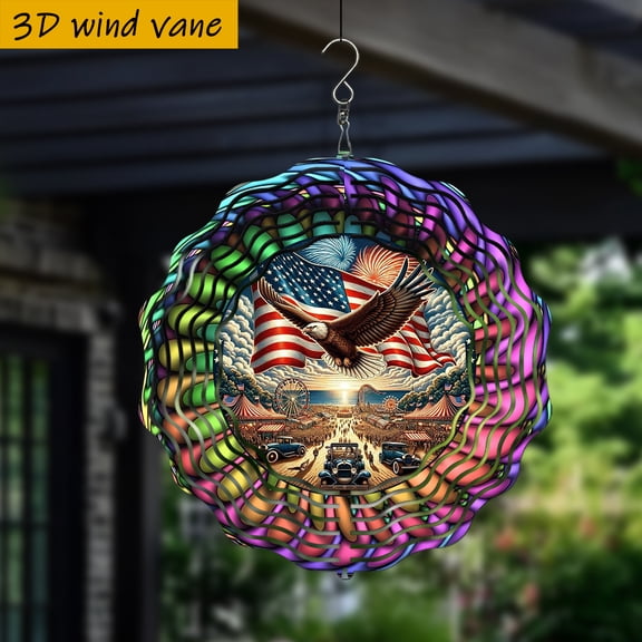 HELLOYOUNG 10inch Metal Wind Eagle Spinner Double-Sided Spinning Top with American Bald Eagle Decor Indoor Outdoor Hanging Ornament for Christmas Tree Multifunctional Wind Motion Wind Spinner