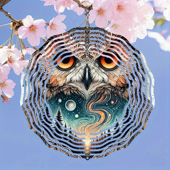 HELLOYOUNG 10inch Metal Wind Spinner Mystical Owl Design Vibrant Nature Patterns Durable Outdoor Garden Decor Perfect Gift Yard Art Autumn Display.Wind Chime