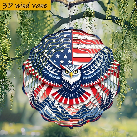 HELLOYOUNG Windmill Set Owl Spreading Wings Star-Spangled Banner Rotating Creative All Seasons 10 Inch