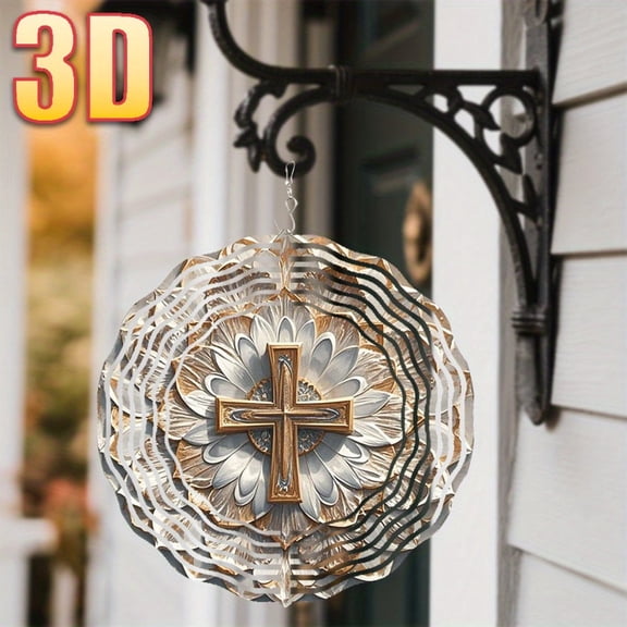 HELLOYOUNG 10inch Petal Background Cross Decoration" with Rotating 360 DIY Creative Rainbow Style Fantasy Design Ornament Wind-powered Automatic Spinner Sculpture