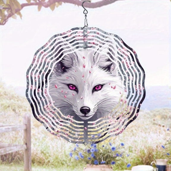HELLOYOUNG 10inch Rotating Wind Chime Pink Sakura Fox Pattern Wind-powered Automatic Spinner Metal Garden Spinner Large Kinetic Wind Catcher Outdoor Decor Gift for Home Yard