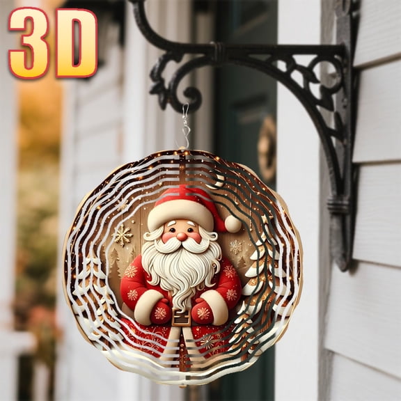 HELLOYOUNG 10inch Snowy Santa Claus Iron Wind Chime Ornament Rotating Movement and Wind Sound Response Double-Sided Ornament for Indoor/Outdoor Trees, Gardens, Doors - Christmas Easter