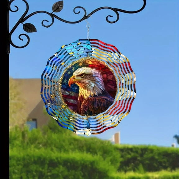 HELLOYOUNG 10inch Vintage Patriotic Wind Spinner Outdoor Decor 10 Inch 2D Hanging Kinetic Yard Art for Garden Housewarming Gift Laser Cut Metal Geometric Pattern.Wind chime