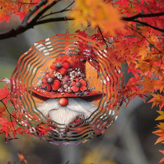 HELLOYOUNG 10inch Whimsical Gnome Wind Spinner with Red Hat and Butterfly Flower Cluster Vibrant Metal Garden Decor Dancing Outdoor Hanging Ornament Creative Gift for Yard.Wind Chime