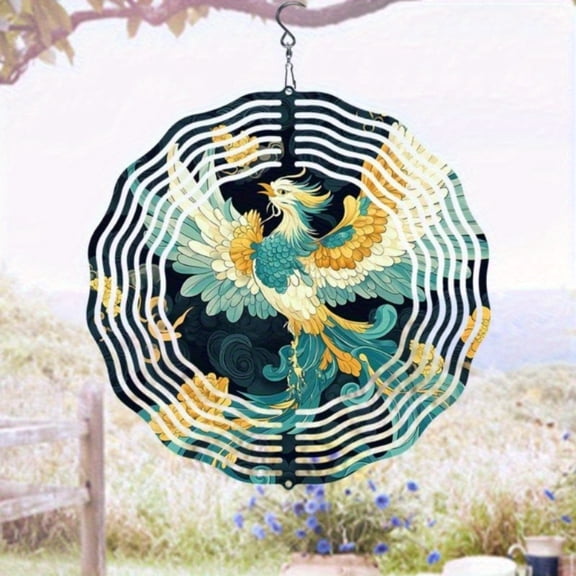 HELLOYOUNG Phoenix Wind Chime White and Green Metal Outdoor Decor 10 Inch