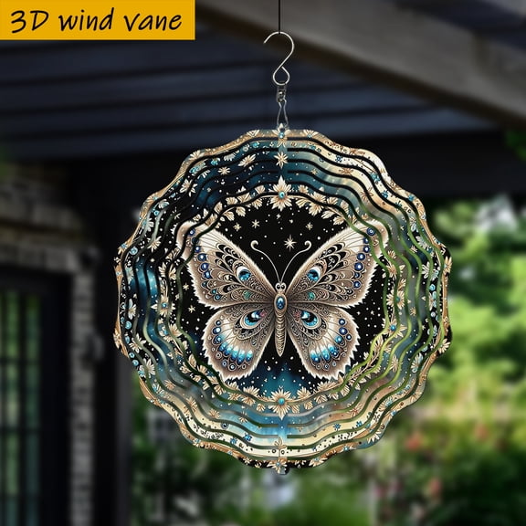 HELLOYOUNG 10inchElegant Butterfly-themed Rotating Wind Chime 360° DIY Creative Wind Spinner, A Seasonal Creative Style Wind-powered Rotating Pendant Suitable for Christmas and Other Holiday