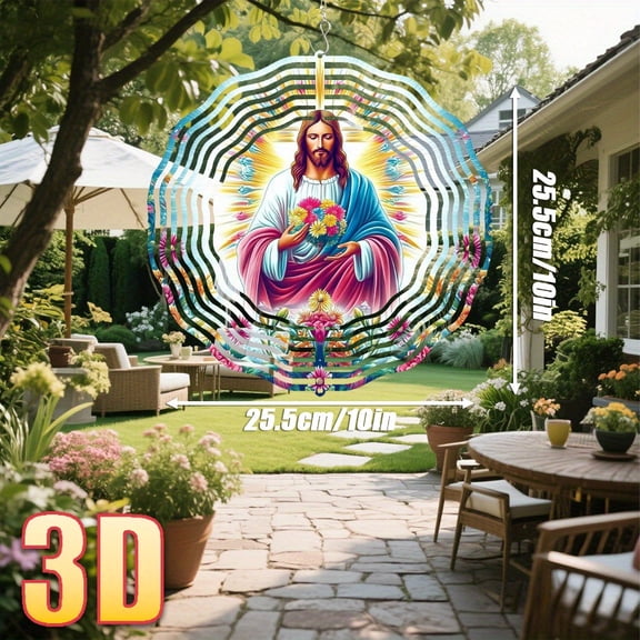 HELLOYOUNG 10inchJesus Christ Religious Garden Rotating Spinner with 360 Spinning Outdoor/Indoor Colorful Floral Halo & Jesus Figure for Church R Yard Display Christmas Easter  Atmosphere Pendants