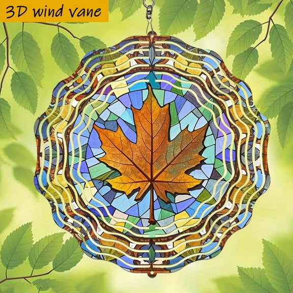 HELLOYOUNG 10x10 Inch Colorful Inlaid Maple Leaf Wind Spinner, 360 Rotating Hook DIY Creative, Handcrafted Lightweight Hanging Ornament for Home Room Holiday Decor Artistic Design