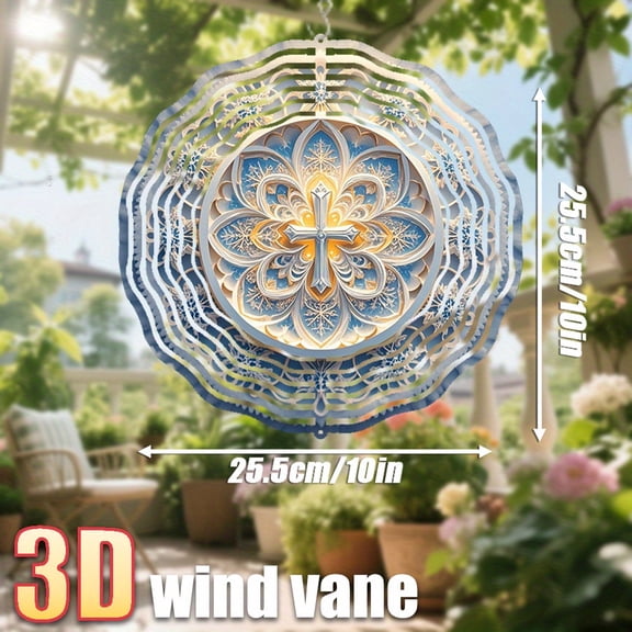 HELLOYOUNG 10x10 Inch Intricate Gorgeous Cross Pattern Wind Spinner 360 Rotating Hook Creative Power-Free Porch Door Hanging Wind Melody Painting for Indoor Outdoor Garden Tree