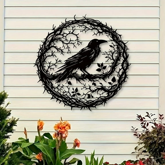 HELLOYOUNG 11.8 - Inch Islamic Gift - Large Rust-Resistant Metal Wall Art with Intricate Crow & Thorn Branch Design Eid Muslim Festive Decoration Artistic Wall Hanging Intricate Metalwork Religious