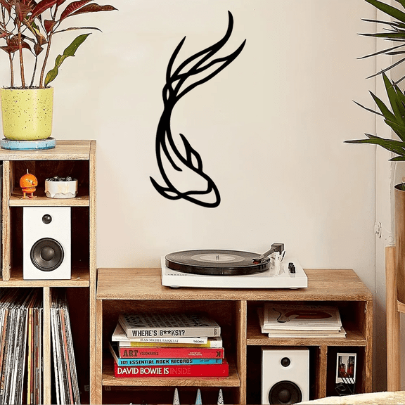 HELLOYOUNG 11.8 inch Feng Fish Metal Wall Art Decoration Iron Drawings Wall Hanging for Dining Room/Bathroom Abstract Art Hide defects Add a sense of layering