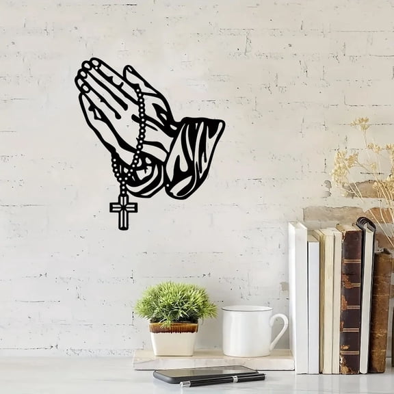 HELLOYOUNG 11.8 inch Folded hands in prayer hanging Metal hook Decoration Wall Decals Wall Stickers Hanging for Entryway/Living Room Simple style Add artistic beauty