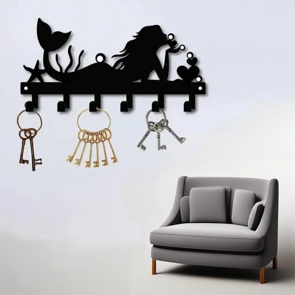 HELLOYOUNG 11.8 inch Mermaid Iron hook Metal Wall Decoration Home Decorative Objects Classic Pattern Hanging for bedroom/bathroom Modern Simple Style Eco-Material Beautify the space