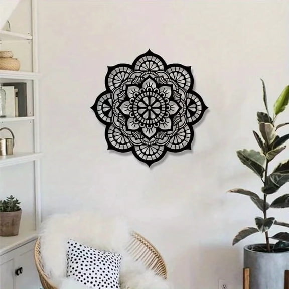 HELLOYOUNG 11.8 inch Metal Mandala Flower Wall Art wall Decoration suitable for dormitory/Living Room Light Luxury style Intricate Black Floral Design