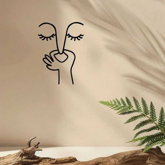 "HELLOYOUNG 11.81 Inch Art of Murals Metal Wall Art Simple Line Hand Iron Decor Hollow-Out Nose & Eyes Durable Metal Sculpture for Bathroom Bedroom Living Room Decor