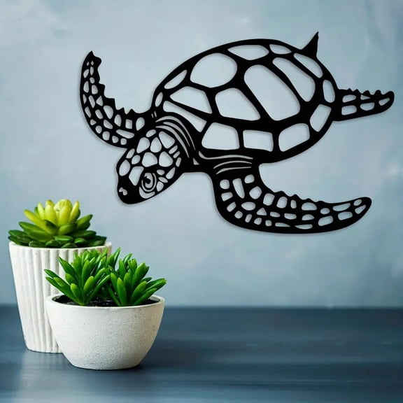 HELLOYOUNG 11.81 - Inch Black Sea Turtle Metal Wall Decor Iron Painting with Beach Theme Storage Coat Hooks Art of Murals Design Eco-Material Must-Have Accessories for Home and Decoration